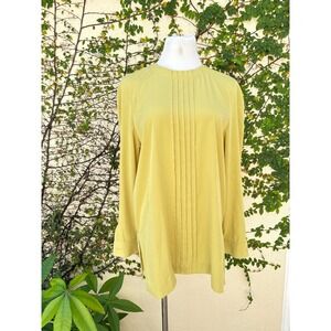 MONDI Green chartreuse Long Sleeve Pleated Front Blouse